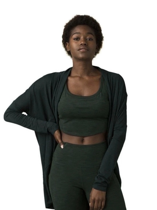Prana Sweaters - PrAna Foundation Munra Wrap Open Cardigan Sweater Womens Medium Green Heather